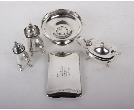 A collection of sterling silver items to include a 10cm round sterling silver dish hallmarked Birmingham TS - 1930-1938 74g, 