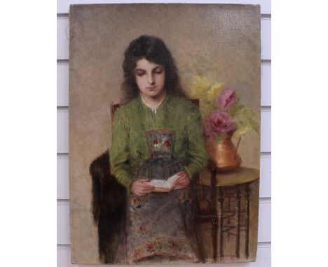 Circle of Alexej Harlamoff (Russian 1840-1925)Portrait of a girl reading, seatedSigned 'A.Harlamoff', writing 'Barthelemy Ute