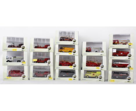 A collection of 17 1:76 scale Oxford fire truck models. 