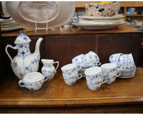 Collection of Royal Copenhagen blue and white Lace pattern ceramics to include: coffee pot, sugar and milk jug plus 12 cups a