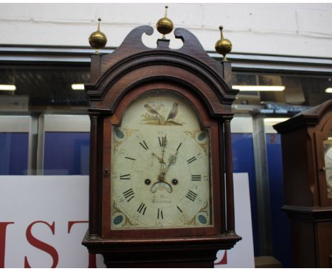 A 19th Century Victorian antique mahogany  longcase grandfather clock by Jas. Moore of Warminster. The case housing a painted