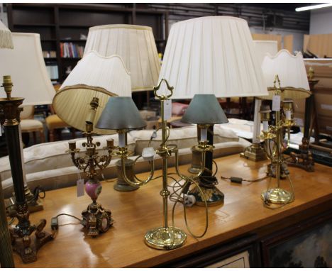 Five Pairs of Table Lamps, A Gilt Effect Standard Lamp and One Columnar Table Lamp (Untested and As Found)All with shades and