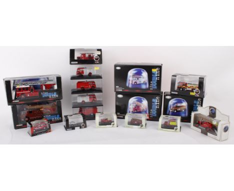 Twenty-two fire emergency car models in varying sizes and brands. Corgi Nine Nine Double: 1:50 scale AEC Turntable Ladder Per