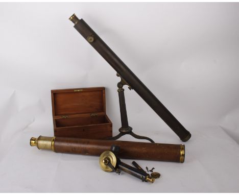19th century Dolland of London brass telescope single drawer with leather cover and a signed Chadburn, 71 Lord Street Liverpo