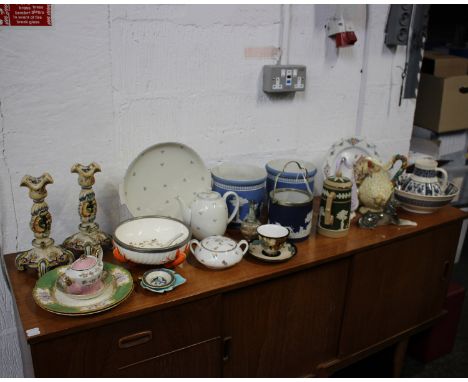 A collection of ceramics to include Clarice Cliff 1930s Celtic Harvest jug, Minton, Royal Doulton, Gibbons, Two D. Teniers pl