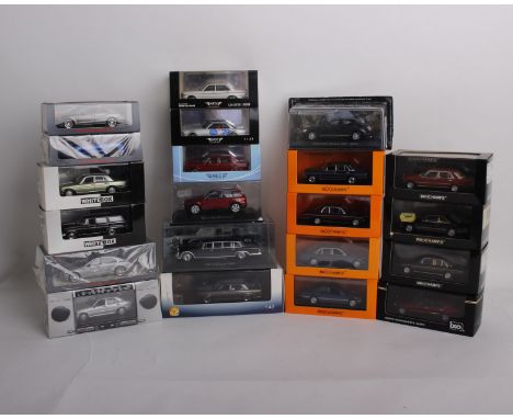 A collection of twenty-one 1:43 scale Mercedes-Benz/AMG model cars of varying model manufacturer. To include MiniChamps: 560 