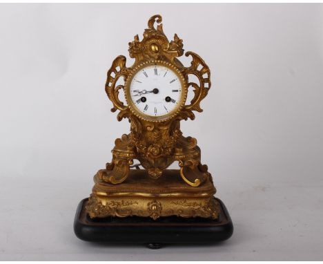 A Circa 19th Century Ormolu Mantel Clock Stamped Dent, 33 Cockspur Street, London (As Found)On a giltwood plinth with a eboni