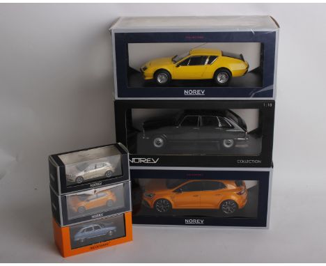 A collection of six boxed Renault model cars in varying scales. To include a 1:18 scale Renault Alpine A310- 1977, a 1:18 sca