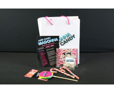 Memorabilia - Madonna 'Hard Candy' promo kit including carrier bag, candy canes, lollipop, sweets, CD, flyer. 