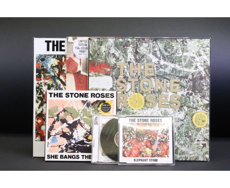 Vinyl / CDs - 1 album, 2 12”, 1 7” and 2 CDs by The Stone Roses to include : Stone Roses (Silvertone Records, ORE LP 502 non 