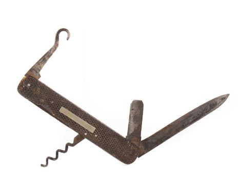 SHEFFIELD SPORTSMAN KNIFE EARLY 20TH CENTURY fitted with seven tools, chequered grip16cm wide