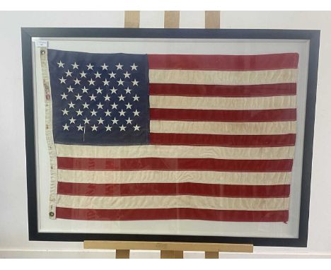 USA, VINTAGE COTTON FLAG SECOND HALF OF THE 20TH CENTURY with label DEFIANCE, 100% COTTON BUNTING, THE NAME, ANNIN, GUARANTEE