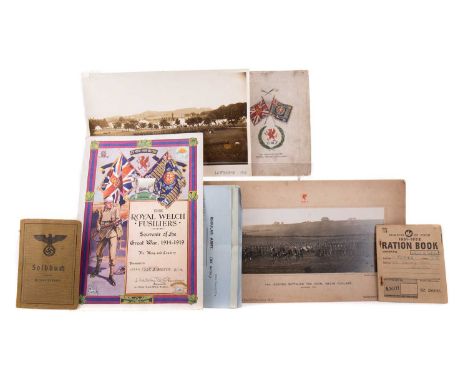ROYAL WELSH FUSILIERS INTEREST - TWO PHOTOGRAPHS, AND RELATED ITEMS WWI PERIOD the first by Gale &amp; Polden, inscribed 14th
