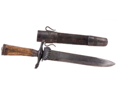 AUSTRIAN PIONEER'S SHORT SWORD CIRCA 1840s with tapered steel blade, over shell guard and swept quillons, horn grip, in mount