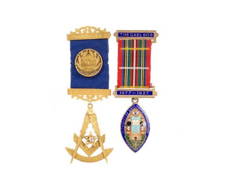 GEORGE V MASONIC DIAMOND SET EIGHTEEN CARAT GOLD JEWEL CIRCA 1925/6 inscribed CHARTERED 3.11.21 and R.W.M. 1925-26 to suspens