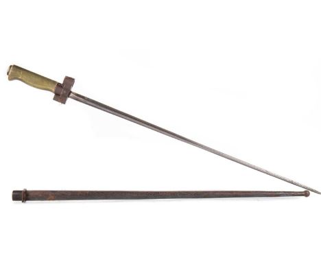 FRENCH M1886 LEBEL BAYONET LATE 19TH CENTURY with tapered X-form blade to brass grip, with scabbard