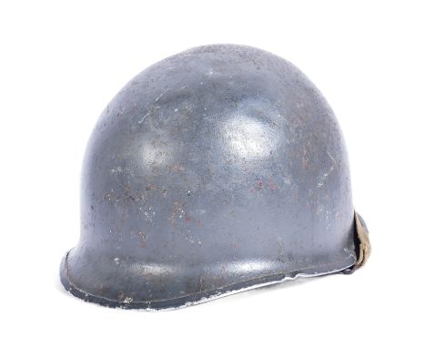 An original WWII Second World War period US Army M1 pattern steel combat helmet. Named to the exterior of the liner ' Heise '