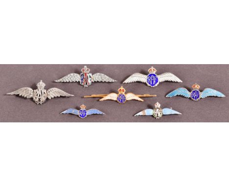 A collection of x7 WWII Second World War RAF Royal Air Force sweet heart brooches. Largely sterling silver examples. Total gr