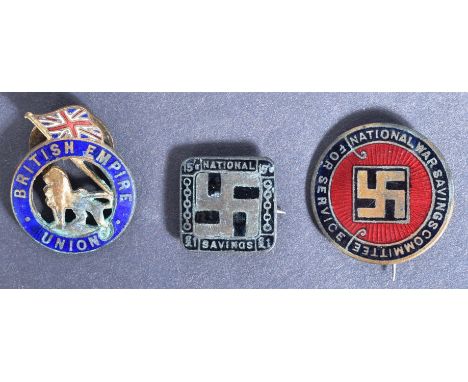 Two WWI First World War British National War Savings Committee badges comprising a square&nbsp;example inlaid with black enam