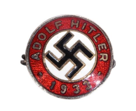 A pre-WWII Second World War 1930's German Third Reich NSDAP Nazi Party member's enamel badge. Notation to front within red en
