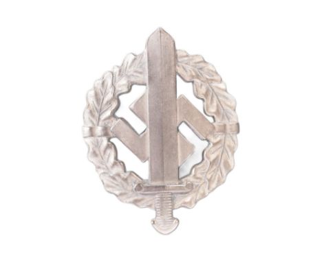 A WWII Second World War Third Reich Nazi German SA Sports Badge. A silver grade example depicting a Roman broad sword, superi