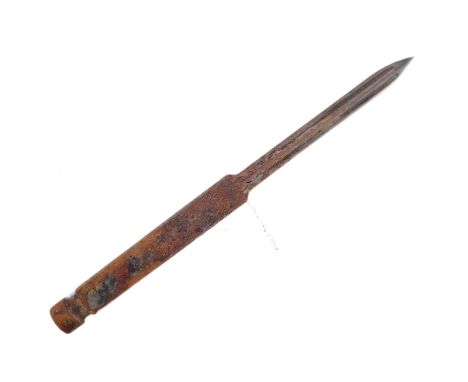 A WWII Second World War British SOE Special Operations Executive sleeve dagger with a fullered 3 sided blade and a square sec