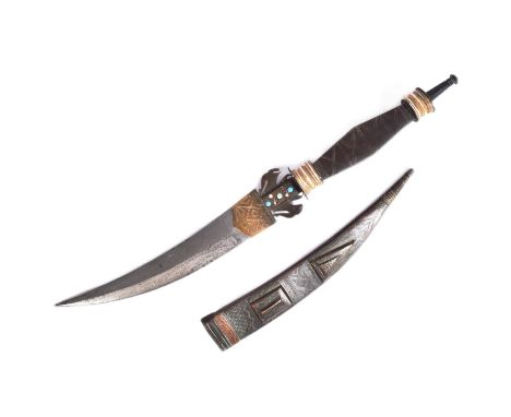A vintage West African Senegal / Mauritania Arab Berber tribal knife dagger. Ornate hilt with chiselled bone banding and an e