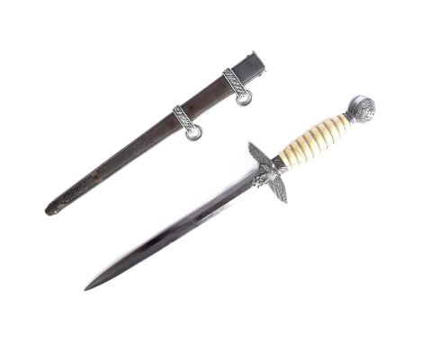 A WWII Second World War Third Reich Nazi German Luftwaffe officers parade dagger. The hilt having a Swastika globe pommel, wi