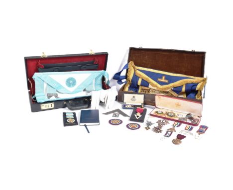 A collection of masonic uniform regalia and medals to include;&nbsp;The Craft Provincial Full Dress Apron with levels,&nbsp;E