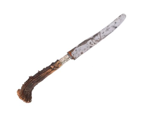 A WWII Second World War Third Reich Nazi German Hunting Association knife. The knife having a deer antler grip with the pomme