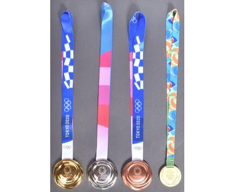 Olympic Games - a collection of x4 replica 1:1 scale Olympic Games medals comprising Tokyo 2020 Gold, Silver and Bronze and R