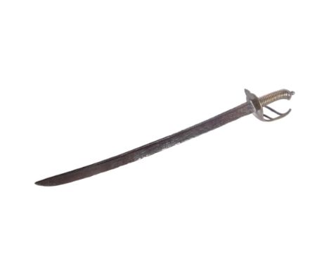 A late 18th Century believed British Infantry Hanger Sword. Ribbed brass grip, half basket hilt and heart shaped dish guard s