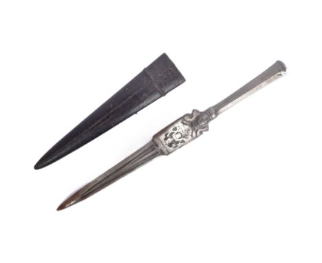 A 19th Century Indian spear head with a tapering 8 sided shaft (hollow at the top portion), armour piercing blade carved with