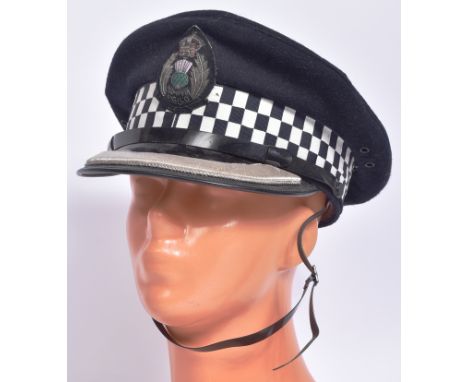 An original vintage Scottish Chief Inspector Police uniform hat / cap. The flat peaked cap having a silver bullion thread bad