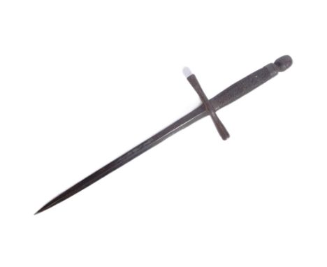 A late 18th / possibly 19th Century European left handed parrying dagger with acorn shaped pommel, wire bound grip and a diam