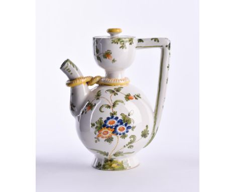 Majolika Kanne Ulisse Cantagalli (1839-1901), FlorenzPolychrome Malerei vor elfenbeinfarbenem Fond, die Wandung bemalt mit fl