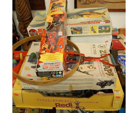 A large collection of assorted children's toys and games to include Airfix Messerschmitt BF109E, Action Man, boxed Chad Valle