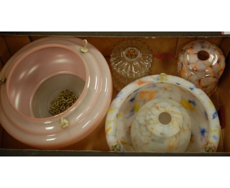 A box of assorted early 20th century glass ceiling light shades