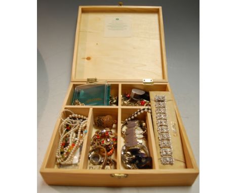 A box of miscellaneous costume jewellery to include gold plated curb link necklace, turquoise set dress ring, marcasite set b