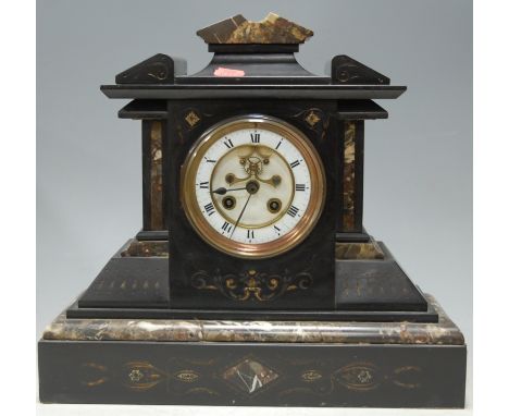 A circa 1900 marble and slate architectural mantel  clock 
