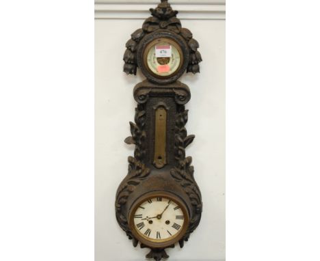 A Victorian cast iron cased clock barometer (a/f)