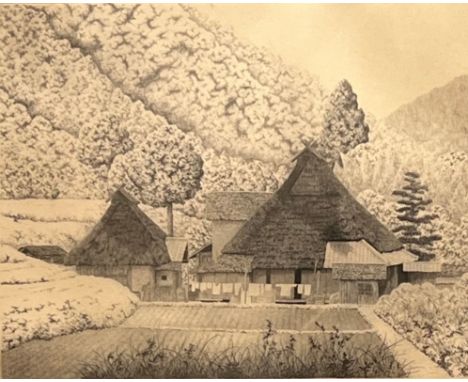 Ryohei Tanaka (Japanese, b.1933), rural house etching on paper, 5/100. Signed to lower right, framed and glazed. 26.5cm x 31.
