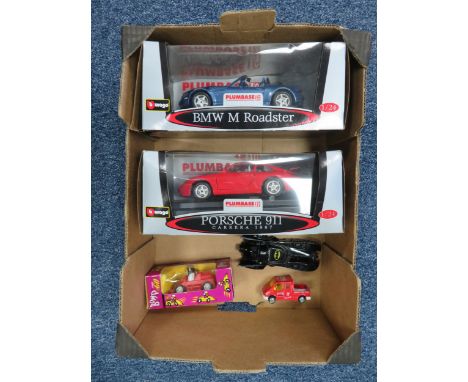 Burago 1/24th scale 1997 Porsche 911 Carrera and 1996 BMW M Roadster, generally excellent in good or better Plumbase Collecti
