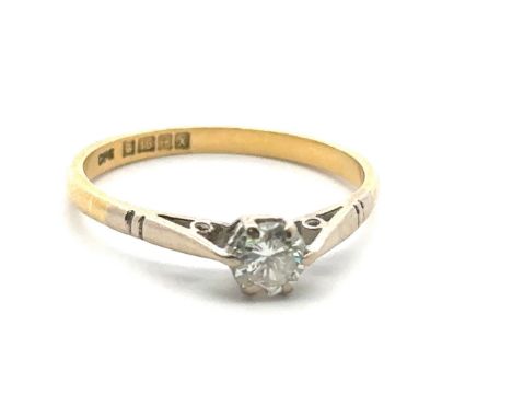 An 18ct gold solitaitre diamond ring of approx 0.39ct. Size P. Sponsor CPS, Birmingham 1972. Weight 2.32g.