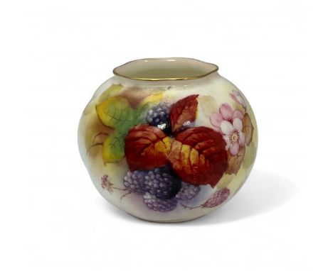 Royal Worcester Posy Vase G161 with handpainted blackcurrant and floral design, signed for Kitty Blake. Stamped to base for R