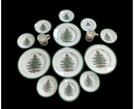 Spode, boxed Spode Christmas Tree 14 Piece Set, including; Plate (x4), Mug (x2), Small Bowl (x4) and Small Plate (x4). Total 