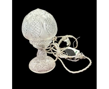 Cut-glass mushroom table lamp with ball shade, height 23cm. Buyer to collect or arrange own transportation.