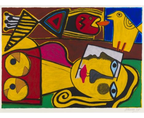 CORNEILLE (1922-2010)Femme et oiseau jaune,1997 Sérigraphie en couleurs. Signée, datée et numérotée 60/200Zeefdruk in kleur. 