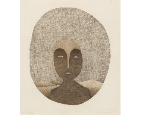 JEAN-MICHEL FOLON (1934-2005)Masque  Eau-forte en couleurs. Signée, titrée et numérotée EA VII/XVEts in kleur. Getekend, geti