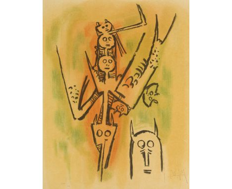 WILFREDO LAM (1902-1982)Ils tendent leur muscles,1973 Lithographie en couleurs issue de l'album Pandémonium. Signée et numéro